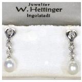 18k 7x9mm High Luster Pearl Drop Earrings with (3) 3mm Diamonds, Total Length 1" $110 18k 7x9mm High Luster Pearl Drop Earrings with (3) 3mm Diamonds, Total Length 1" $110