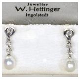 18k 7x9mm High Luster Pearl Drop Earrings with (3) 3mm Diamonds, Total Length 1" $110