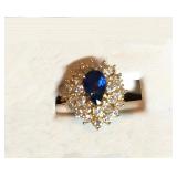 18k 1.44ct Pear Shaped Sapphire with 1.50ct tw Tiered Round Diamonds, size 6.5; 8.3g $695