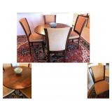 Modern 42" Dining Table, 4 Wood & Upholstered MCM Chairs, BIN $250 