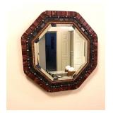 Octogonal Carved Wood & Beads Frame Mirror; BIN  $50