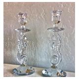 Waterford Seahorse Candlesticks, Incised Mark, 12" H, $300pair