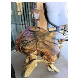 Sliced Timberwood Table with Inlaid Turquoise Resin $250