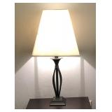 Pair of Black Iron Bowed Table Lamps (shades have slight discoloration in spots) $30pr