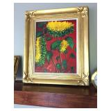 THREE SUNFLOWERS Wm Vincent, oil on Belgian Linen 20x16 signed $750