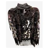 Embroidered & Beaded Burnout Fringed Chiffon Wrap Rear