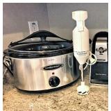 HB Electric Slow Cook Roaster $20; Cuisinart Stick Blender $15; HB Can Opener $10