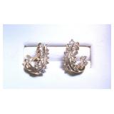 14kyg Half Hoop Wave Earrings, 16 Diamonds .95tcw; 12mm L + 5mm tail; Stud; SALE $188