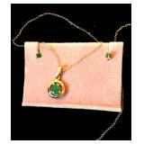 14kyg Emerald 28mm Pendant with Pair of Emerald Studs 3mm, 16" Chain $35