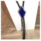 Diamond Shape Silver & Lapis Bolo & Silver Tips; SALE $40