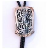 Sterling Hopi Overlay Kachina Bolo signed Jesse Josykewa, 55.2gm plus Tips, SALE $99