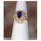 18k 1.44tct Pear Shaped Sapphire. 1.50tcw Tiered Round Diamonds, size 6.5; SALE $350