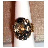 18kyg Basket Set Faceted Smokey Topaz Ring 14x20mm, size 7.5, 9.6gm, SALE $350