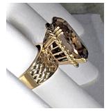 18kyg Basket Set Faceted Smokey Topaz Ring Mounting Side View, 14x20mm, size 7.5, 9.6gm