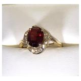 14kyg 5x7 Faceted Garnet with Diamond Melee Ring, Size 6.5; SALE $100