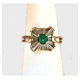18k Ballerina Ring, Faceted Emerald .32ct, H1; (24) Dias Baguettes 1.44tcw; VS-1, H-I; 4.748g, $495