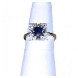  18kwg .70ct Round Sapphire, 12 .36tcw Round Diamonds, Ring size 6; SALE $250 