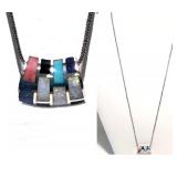 .925 BARREL SLIDE + INLAID ROSE QUARTZ-ONYX-LAPIS-TURQUOISE-OPAL 5/8"Lx1"W, 24" CHAIN, 11.1gm $40