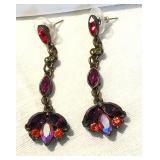 Vintage 3 TONE CRYSTAL DROP EARRINGS 2"L on Brass Studs NOW $15