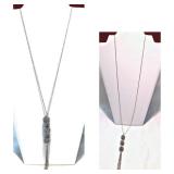 CHICOs SILVER TONE 3 STUDDED BALL CHARMS on 30" CHAIN + 4.5" FRINGE +3.78" Adj CLASP, Tag, NOW $30