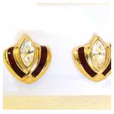 Vintage SWAROVSKI MARQUIS CRYSTAL+RED ENAMEL Goldtone STUD EARRINGS 1x1", Signed S.A.L. NOW $30