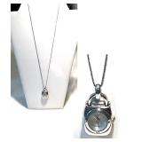 GIANELLO .925 QUARTZ PENDANT WATCH 1x5/8" Clean Crystal 22" CHAIN-Stamped-16.4gm (needs battery) $18
