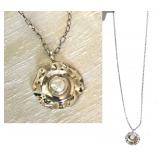 Silver FREE FORM DISC + SALTWATER MABE PEARL PENDANT, 24" OPEN LINK CHAIN, Lobster Clasp; $26