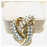 Vintage Crown TRIFARI GOLDTONE HEART + CLEAR NAVETTE RHINESTONES BROOCH 2 7/8x1 1/2", Stamped NOW$20