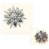 Vintage RHINESTONE STARBURST BROOCH, Baguette+Solitaire+Emerald Cuts-1.75"Dia. NOW $25