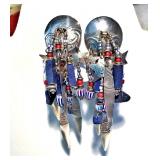 TABRA .925 DANGLE SHIELD EARRINGS 3"-SODALITE BEADS-ETCHED CHARMS-ENGRAVED-STUD, SIGNED, NOW $98