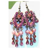 Vintage PINK, CORAL, AB PINK CRYSTALS, CORAL FAUX PEARLS CHANDELIERS NOW $16
