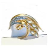 Vintage KRAMER Faux PEARLS+RHINESTONES-Etched Goldtone FLORAL TREMBLOR SPRAY BROOCH 2.5x1.75" NOW$30