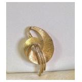 Vintage MONET FLOURISH BROOCH, Brushed Goldtone with Striations; 2.5"x1.5" Signed NOW $26