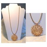 Vintage MONET Goldtone BLAZING STAR MEDIEVAL SHIELD PENDANT 2.25", 23" CHAIN; Signed, NOW $20
