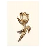 Vintage CROWN TRIFARI Brushed & Polished Goldtone STEMMED TULIP+LEAVES; 2.5"x1.25", Signed, NOW $26