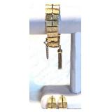 Vintage BSK Brushed Goldtone GRADUATED BLOCK LINKS BRACELET 7x1"+TASSLE+CLIP EARRINGS+Signed NOW $50