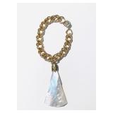 Vintage GERMAN Goldtone DOUBLE TWIST LINK BRACELET 7x.5"-Faux MOP PENDANT-Safety Clasp NOW $35