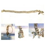 Vintage MONET Goldtone DBL LINK CHARM BRACELET-RUBY CRYSTAL EYED DOG+HORSE Removable Charms NOW $24
