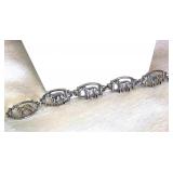 Vintage Polished Rhodium Plated LINK HORSE BRACELET; 7.25"L; Jump Ring Clasp $28