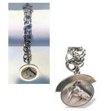 GERMANY .925 DOUBLE LINK CHARM BRACELET 7.58x1.25"+ HORSE HEAD MEDALLION-BOX CLASP-23.6gm-Stamp $45