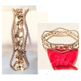 Vintage WOODWARD & LITHROP TWISTED ROPES+POLISHED LEAVES Goldtone BANGLE 2.75"Diam., Signed, NOW $40