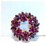 Vintage Crown TRIFARI AMETHYST & GARNET RHINESTONE WREATH BROOCH, 2" NOW $28