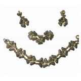 Vintage ENAMEL 4 LEAF CLOVER Charms Bracelet 7.75x.78"-Brooch 2"x1"-Screw Back EARRINGS, NOW $48