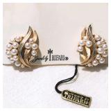 Crown TRIFARI Brushed Goldtone FREE FORM & FAUX PEARLS Clip Back Earrings, 1"L, NWT; NOW $16