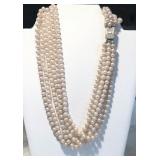 Pre 1950 VENDOME 20" 6-Strand 6mm KNOTTED FAUX PEARLS, Goldtone Pav� RHINESTONE BOX CLASP, NOW $45