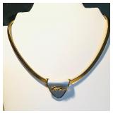 Vintage CARTIER-style Goldtone PANTHER on MATTE SILVER SLIDE-HERRINGBONE CHOKER 17.25" NOW $36