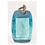 Vintage ETCHED IBIS IN AQUA CAMEO GLASS PENDANT with GP Bail 21mmx9x7mm NOW $18