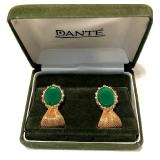 Vintage DANTE GOLDTONE MESH CUFF LINKS + LARGE OVAL FAUX GREEN MOONSTONES & CARVED GILT HALO NOW $25
