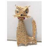 MCM 12kgp SIAMESE CAT, TEXURED-PINK SAPPHIRE LIPS + EMERALD EYES, 1.58x.75", Signed $48