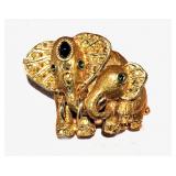 Vintage ELEPHANT & BABY BEJEWELED WITH GOLD-RUBY-EMERALD-RHINESTONES,1.58"x2", NOW $40